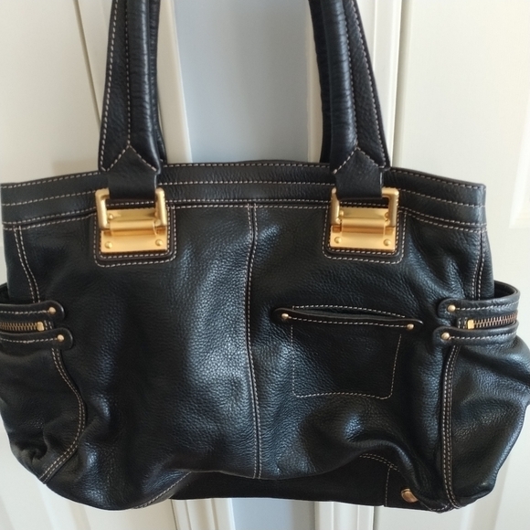 B Makowsky Black Pebble Leather Satchel Shoulder Bag - Picture 5 of 14